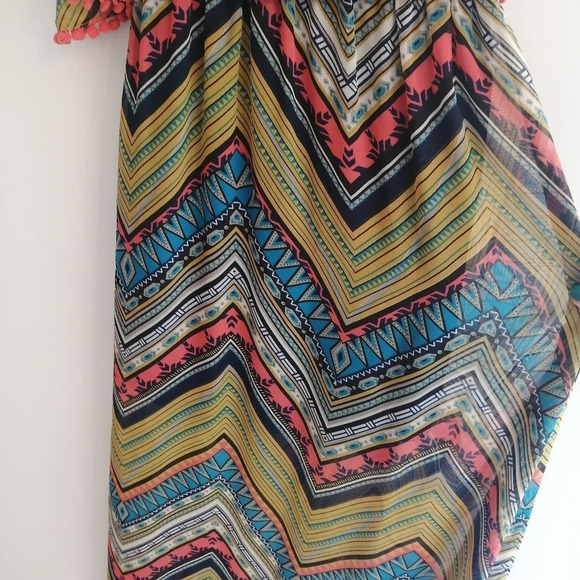 Umgee Aztec Chevron Print Semi Sheer Boho Maxi Dress with Back Cutout Small - Picture 10 of 15